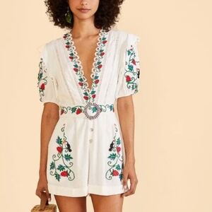 FARM Rio Romper Crosd Stitch Tucan Off White Nwt Gorgeous